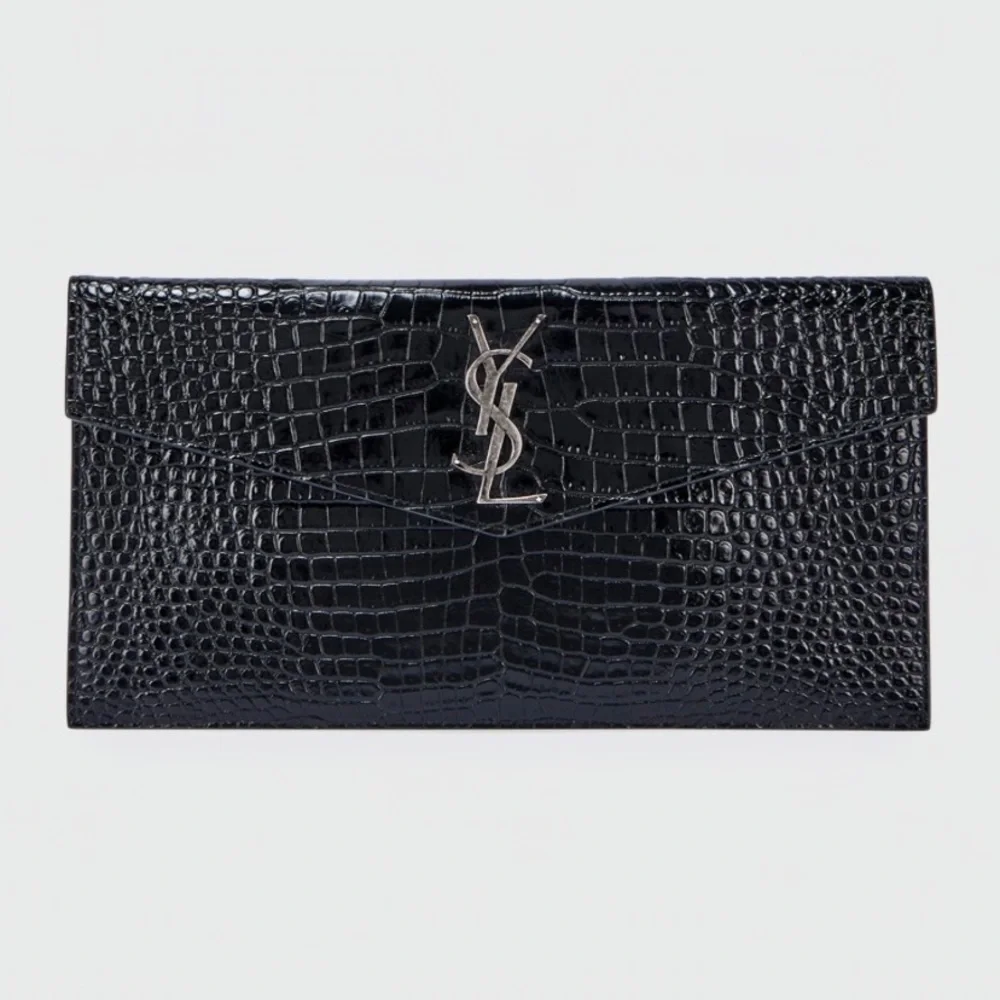 Yves Saint Laurent Black Croc-Embossed Clutch - Picture 3 of 7